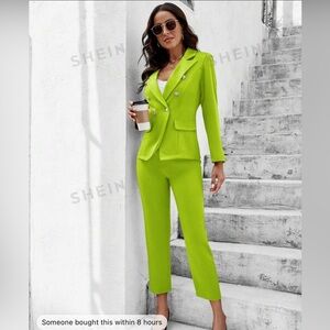 SHEIN Privé Neon Lime Double Breasted Blazer & Pants